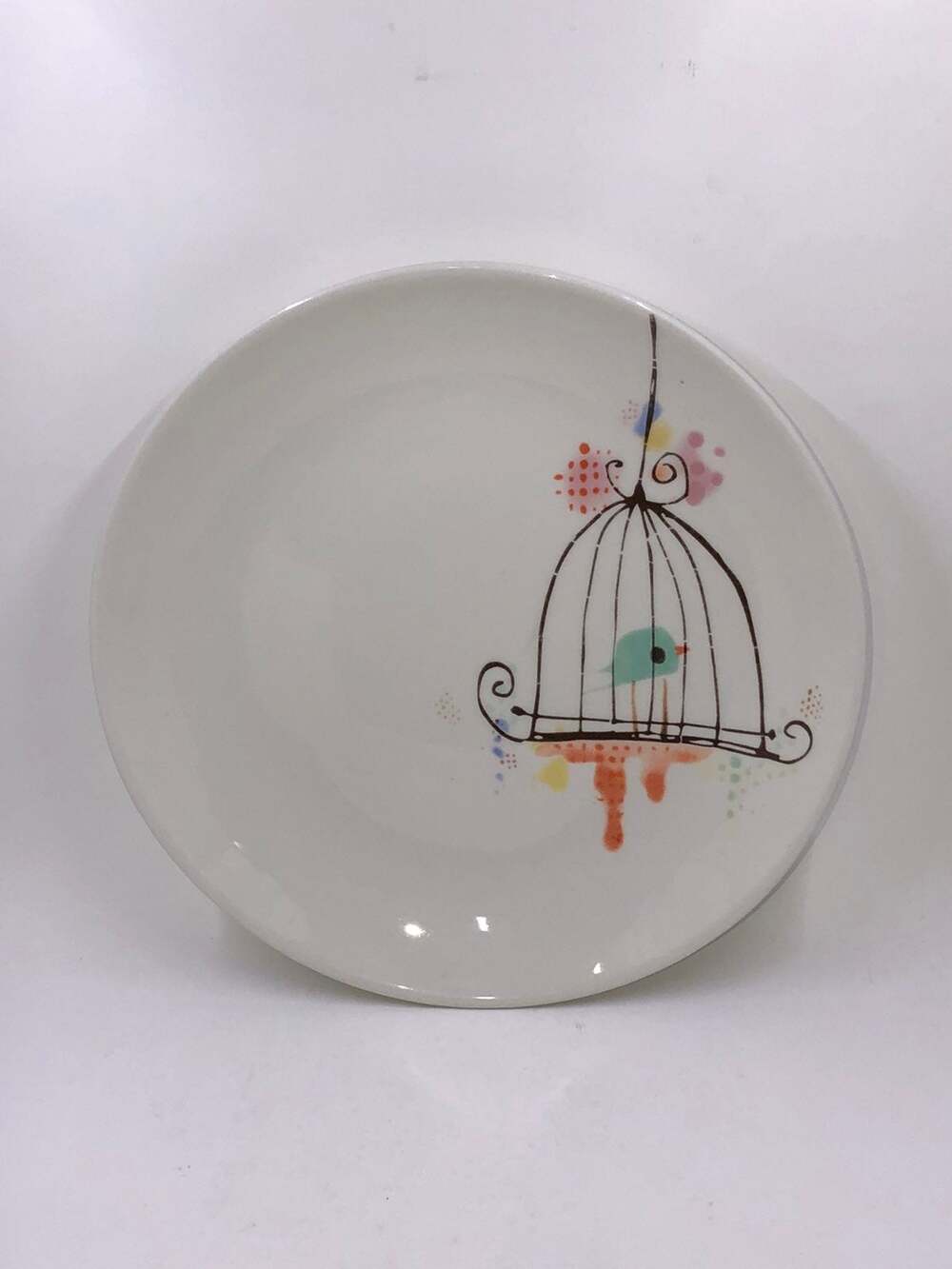 Magenta Lollipop Pottery Lollibird Plate Blue Bird In Birdcage